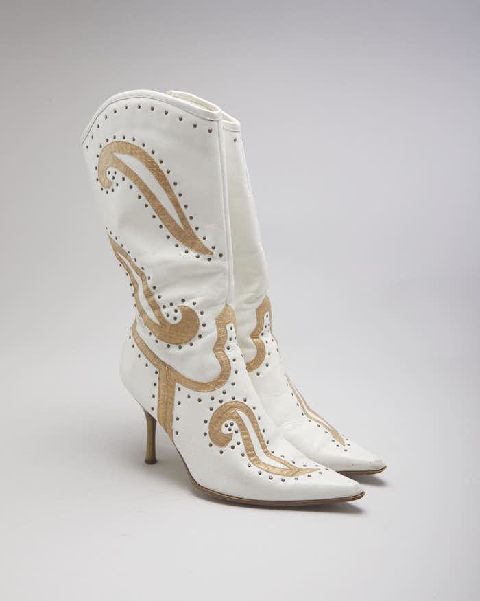 White Stiletto Cowboy Boots UK3 Rokit