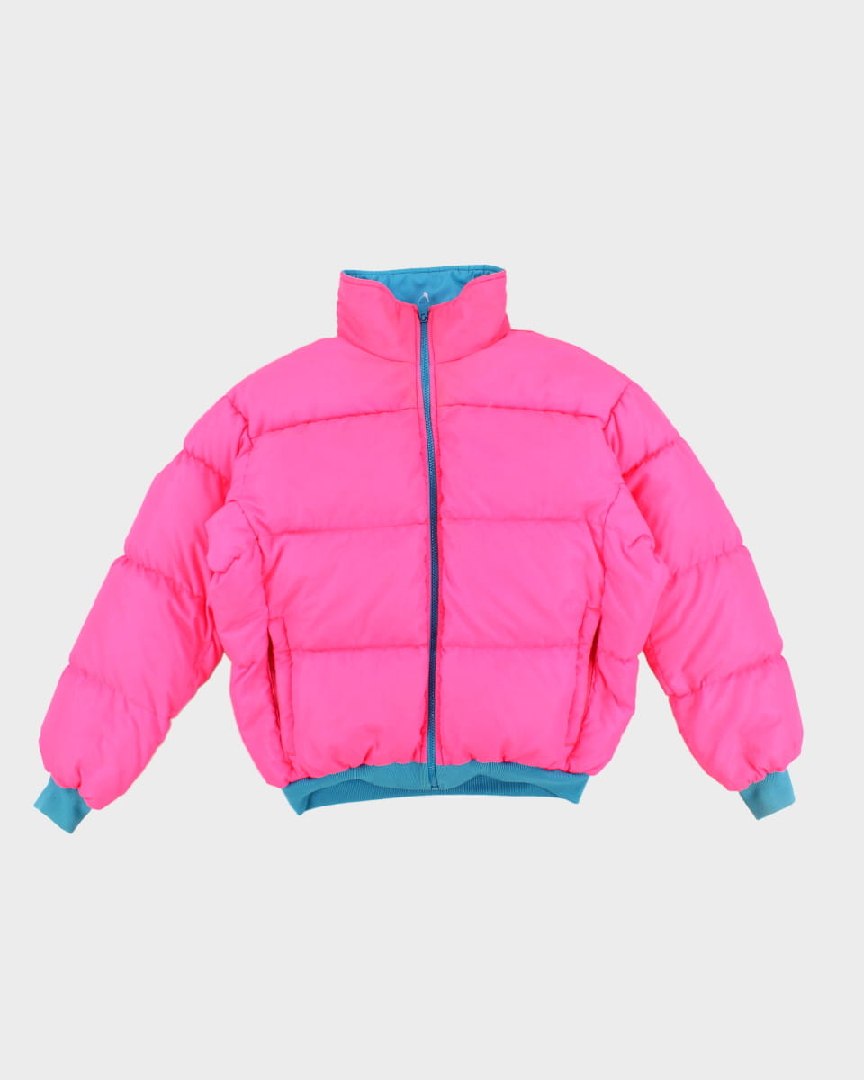 Pink and cheap blue puffer jacket