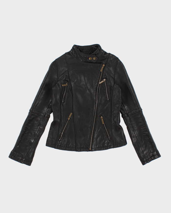 Michael kors leather jacket on sale black