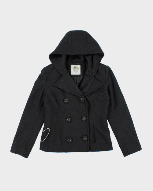 Black hooded peacoat womens hotsell