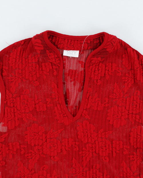 Y2k 00s Suzy Red Lace Top - S