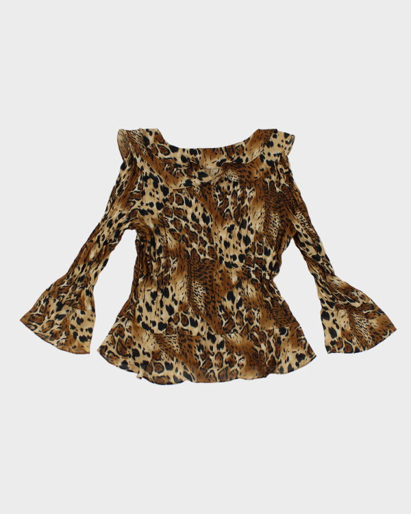 Y2k 00s Allison Taylor Leopard Ruffle Top - L