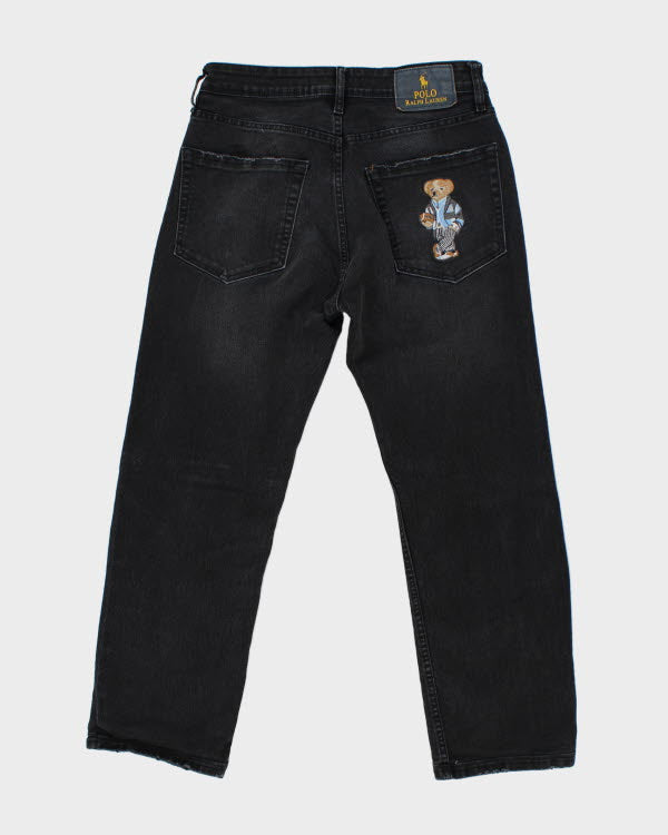 Vintage Polo Bear Embroidered Black Jeans W30 L25 Rokit