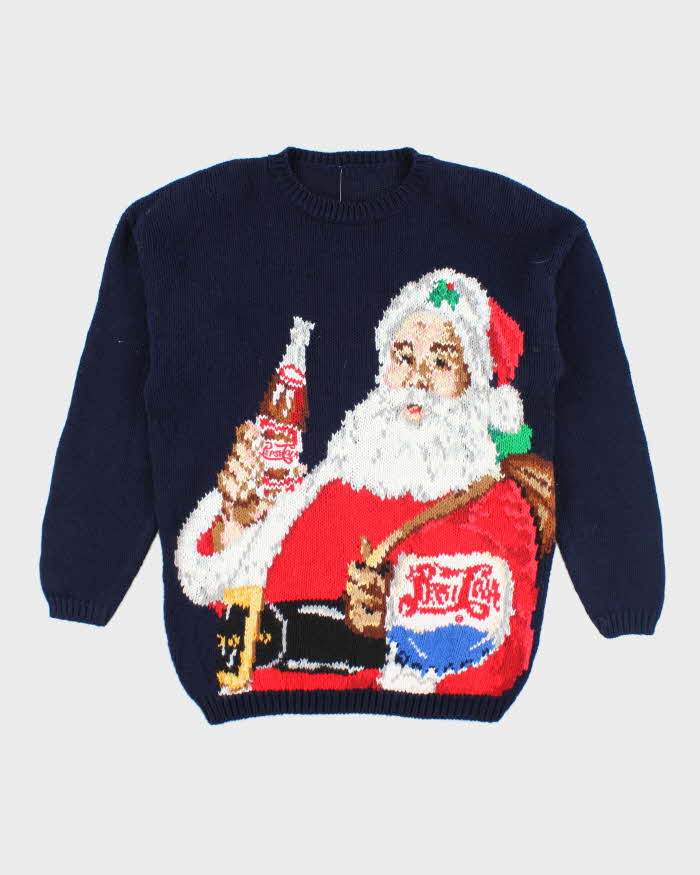 Vintage 80's Cola Christmas Santa Graphic Chunky Knit Jumper - M