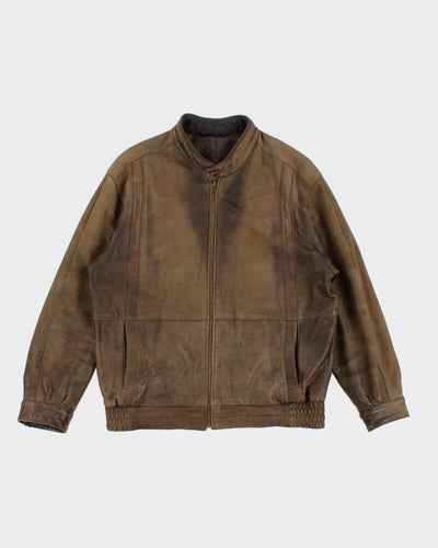 Vintage Men's Khaki Leather Jacket - M