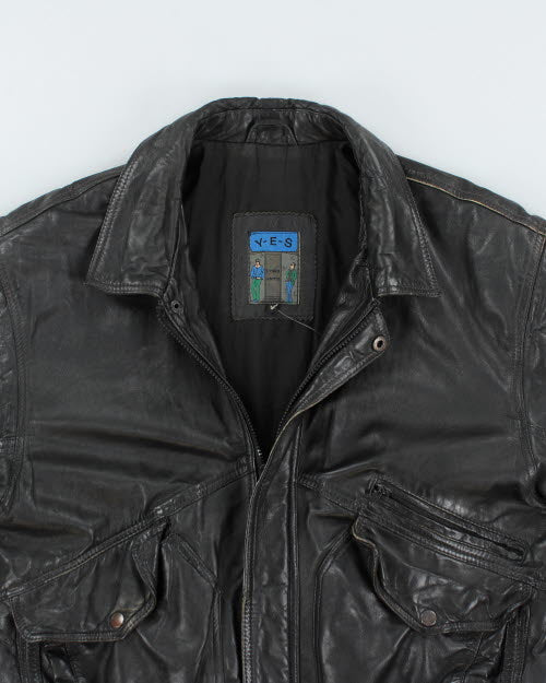 Bomber top 90's Vtg. Black Leather Jacket M