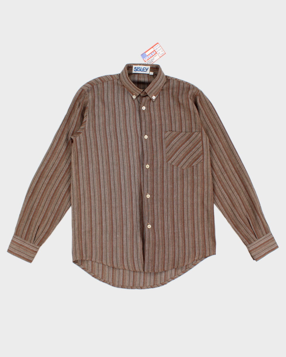 Vintage 70s Sisley Brown Stripe Shirt - M