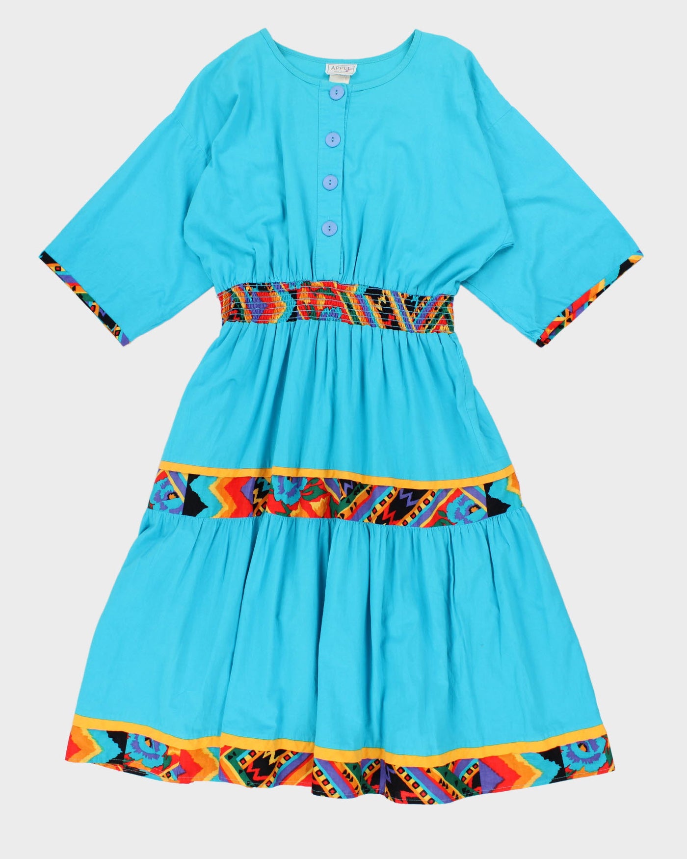 שמלת אפל בצבע כחול וינטג' משנות ה-80 עם רבע כפתור - l – Rokit
