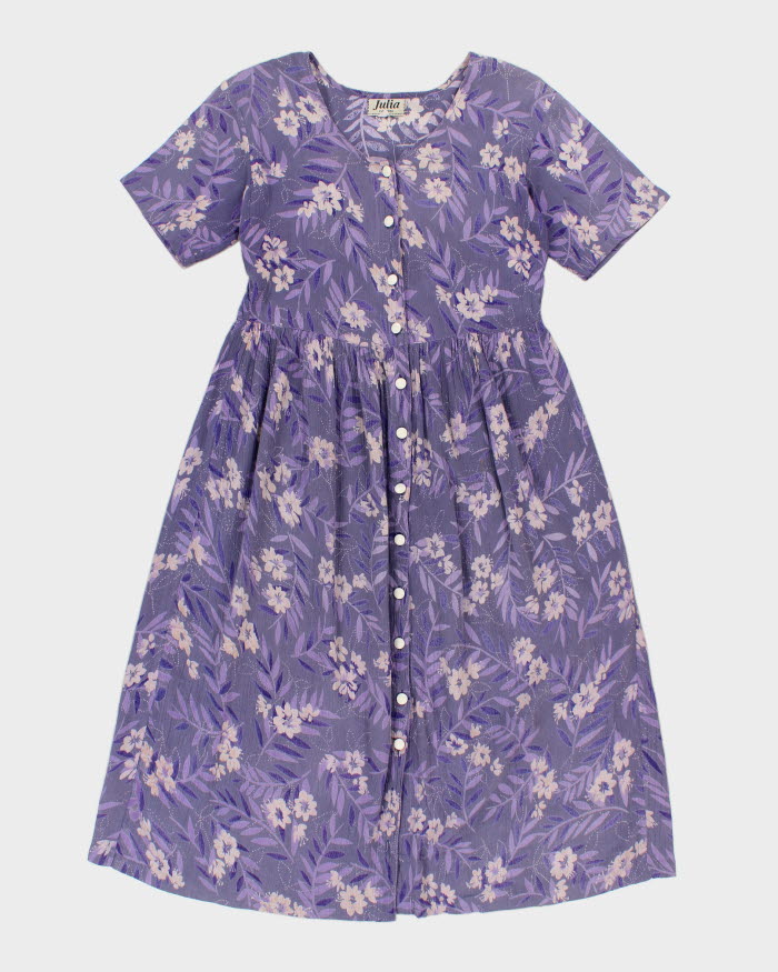 Vintage 90s Julia Purple Floral Midi Smock Dress - S