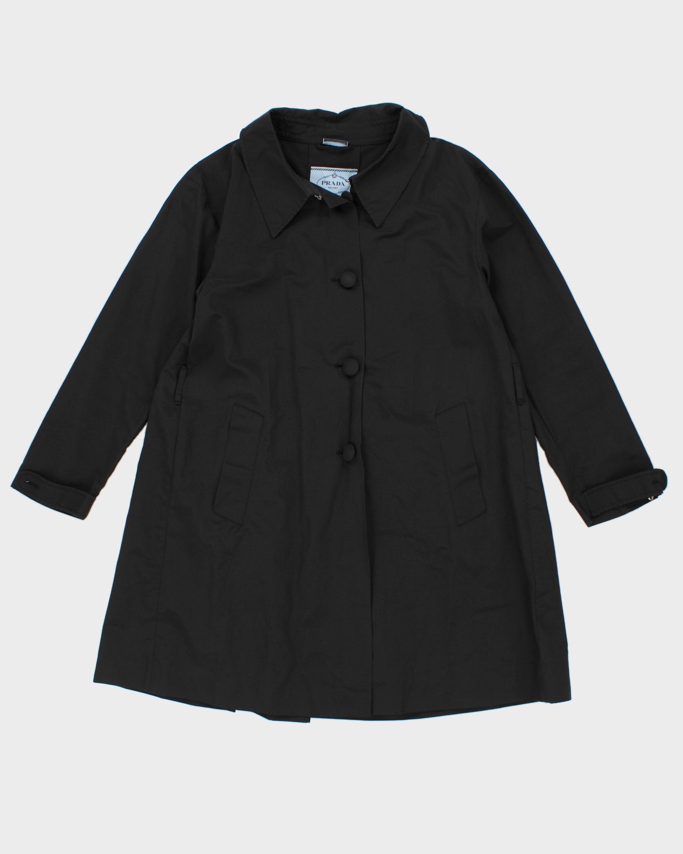 Schwarzer Mac-Mantel mit Kragen von Prada für Damen – M – Rokit