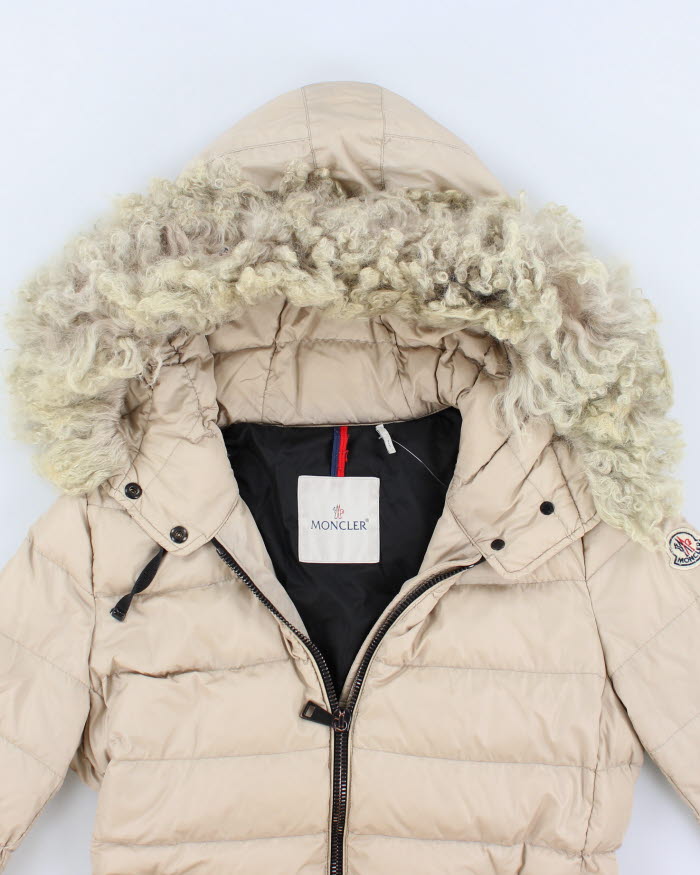 Ladies moncler coat with fur hood on sale