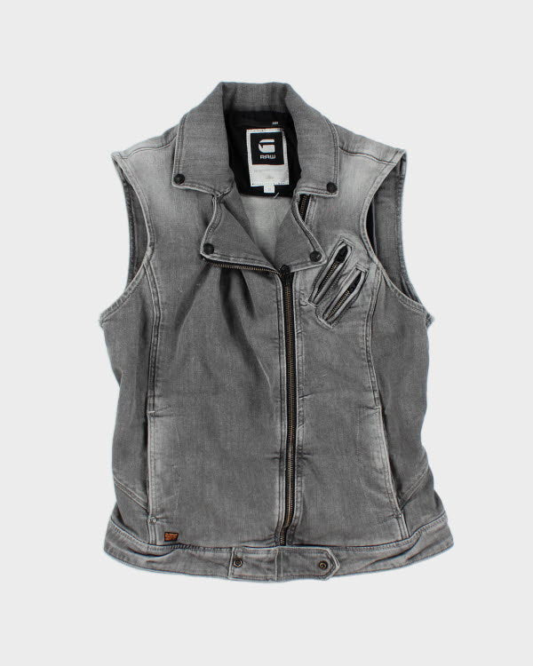 Vintage G-Star Raw Sleeveless Grey Denim Zip Jacket - M