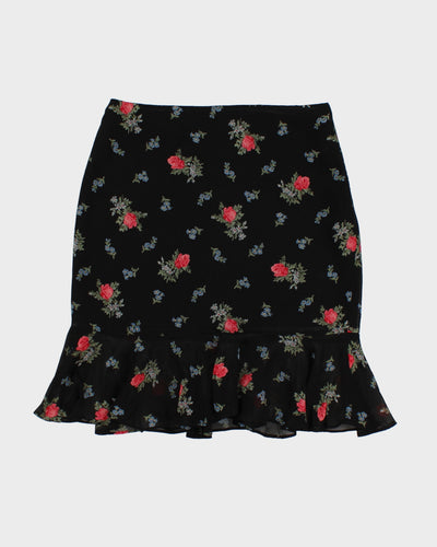 Vintage 90s Ralph Lauren Black Floral Rayon Mini Skirt - S