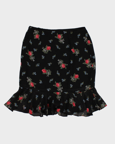 Vintage 90s Ralph Lauren Black Floral Rayon Mini Skirt - S