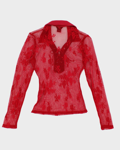 Y2K 00s Guess Jeans Red Lace Blouse - S