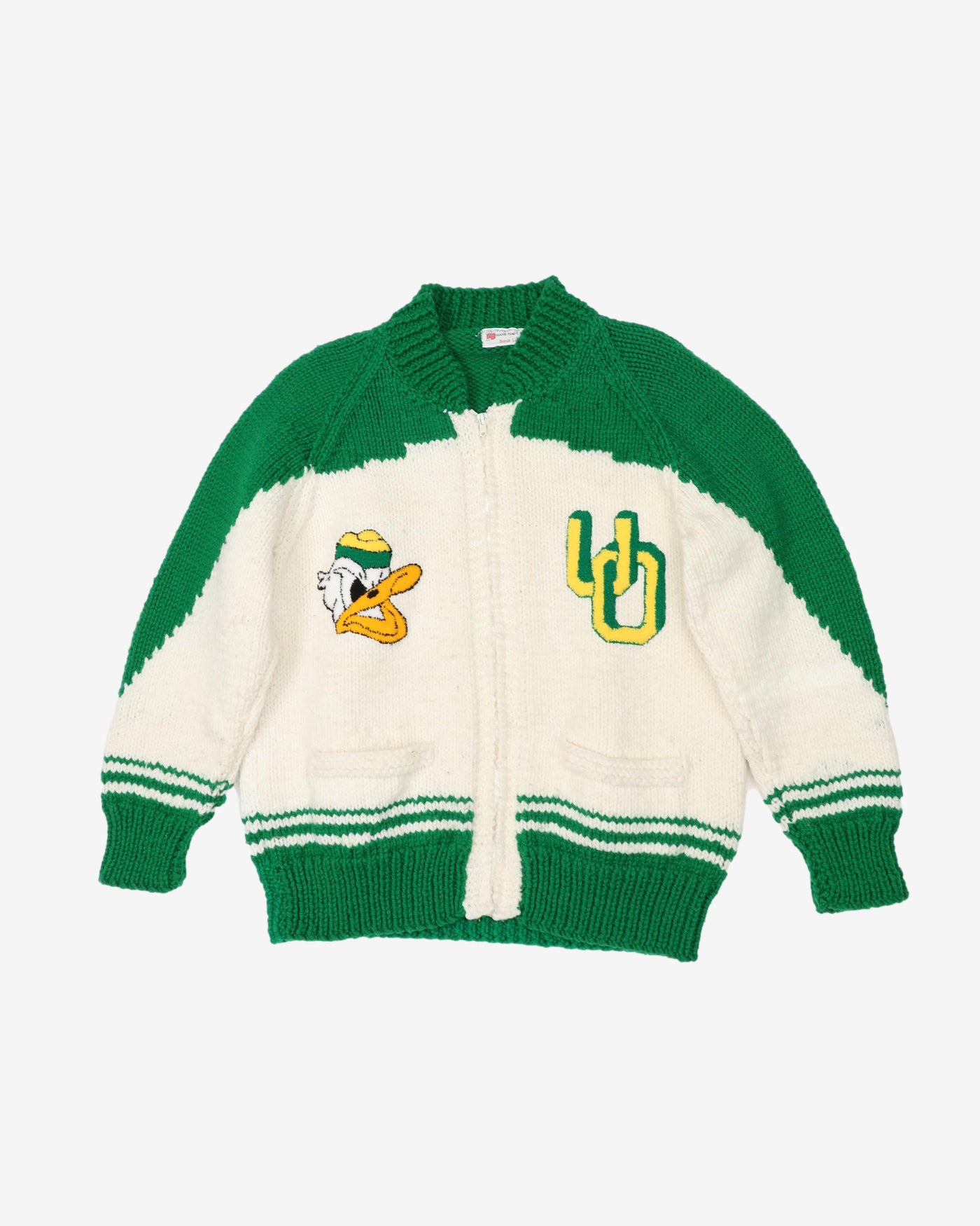 Vintage 80s / 90s University Of Oregon Ducks White / Green College / Varsity Knit - L