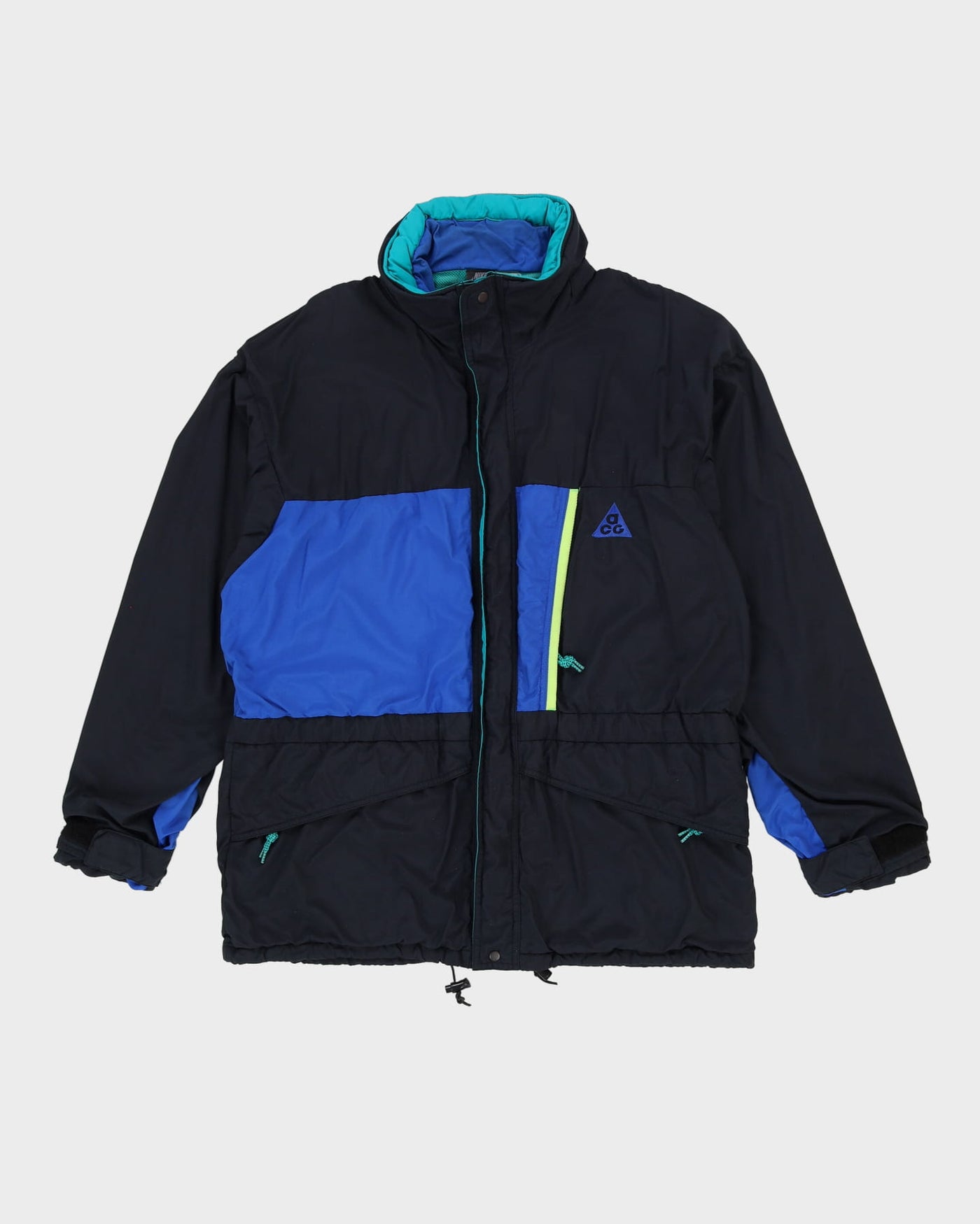 Vintage 90'er Nike acg sort/blå jakke med fuld lynlås - xl – Rokit